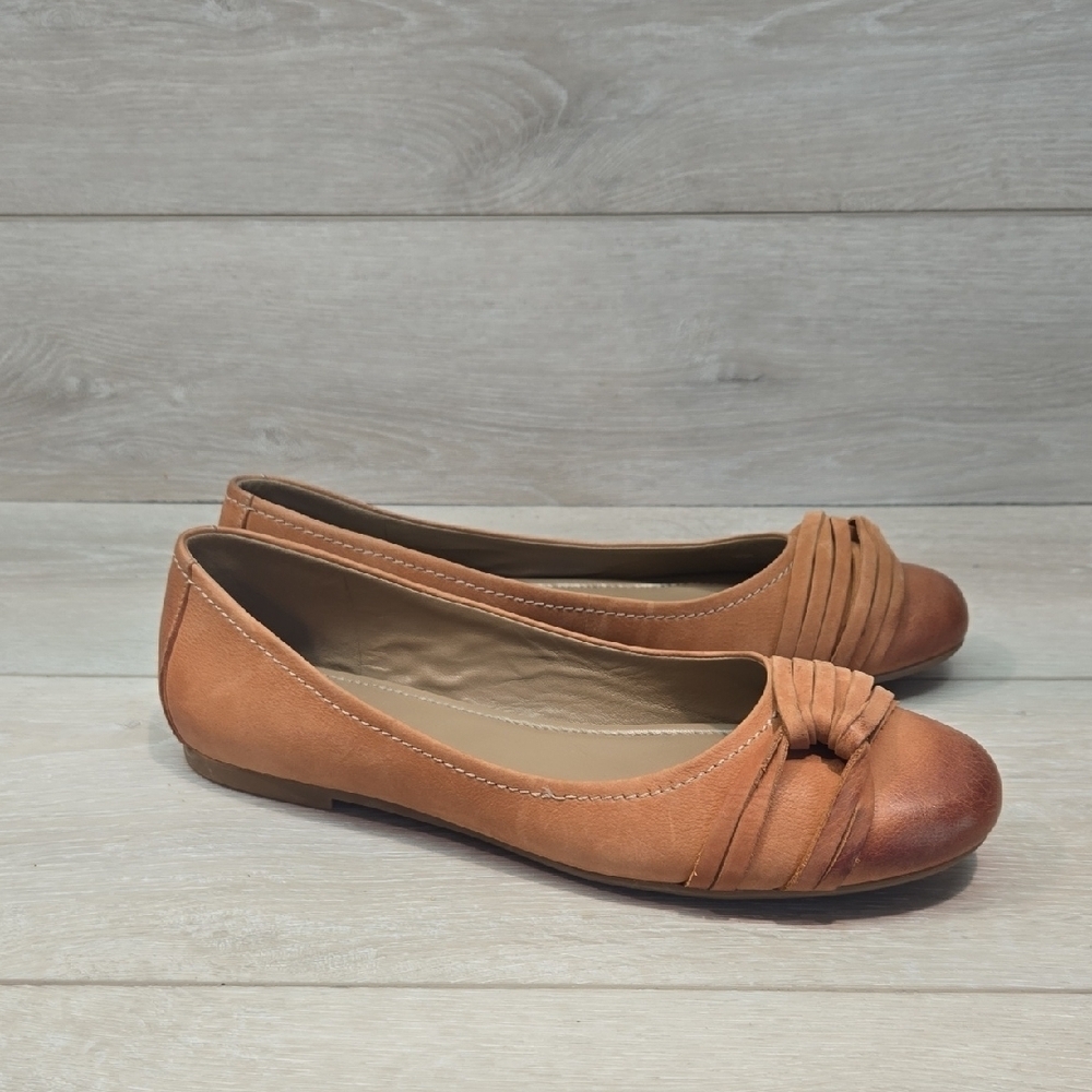 Ecco Tan Leather Knot-Detail Ballet Flats